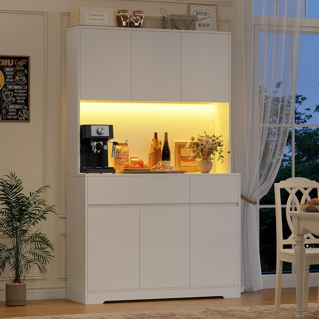 FirFurd Küchenschrank Buffetschrank mit LED und Steckdose Küchenschrank mit Arbeitsplatte Sideboard für Küche Wohnzimmer Esszimmer Küchenbuffet 180x100x38,5cm weiß