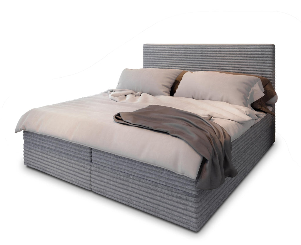 Masseno Boxspringbett PISA 160x200 cm Komplett-Set mit Matratze und Topper, Polsterbett mit Zwei Bettkästen -Creme, TILIA 03