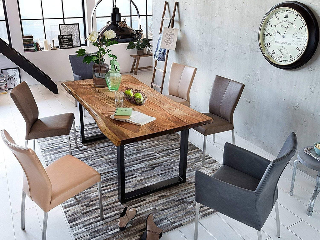 SAM Baumkantentisch 220x100 cm Quarto, Akazienholz massiv + nussbaumfarben, Esstisch mit schwarzem U-Gestell, Esszimmertisch/Holztisch Industrial-Design, Tischplatte 26 mm