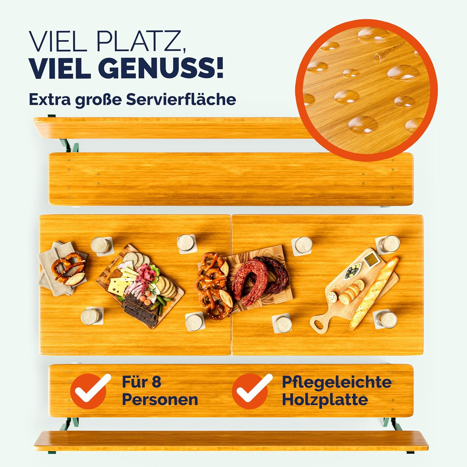 Casaria® Bierzeltgarnitur mit Lehne 170 cm Klappbar Stabil 2X Bierbank 1x Breiter Tisch Holz Biertischgarnitur Festzeltgarnitur Biergartengarnitur