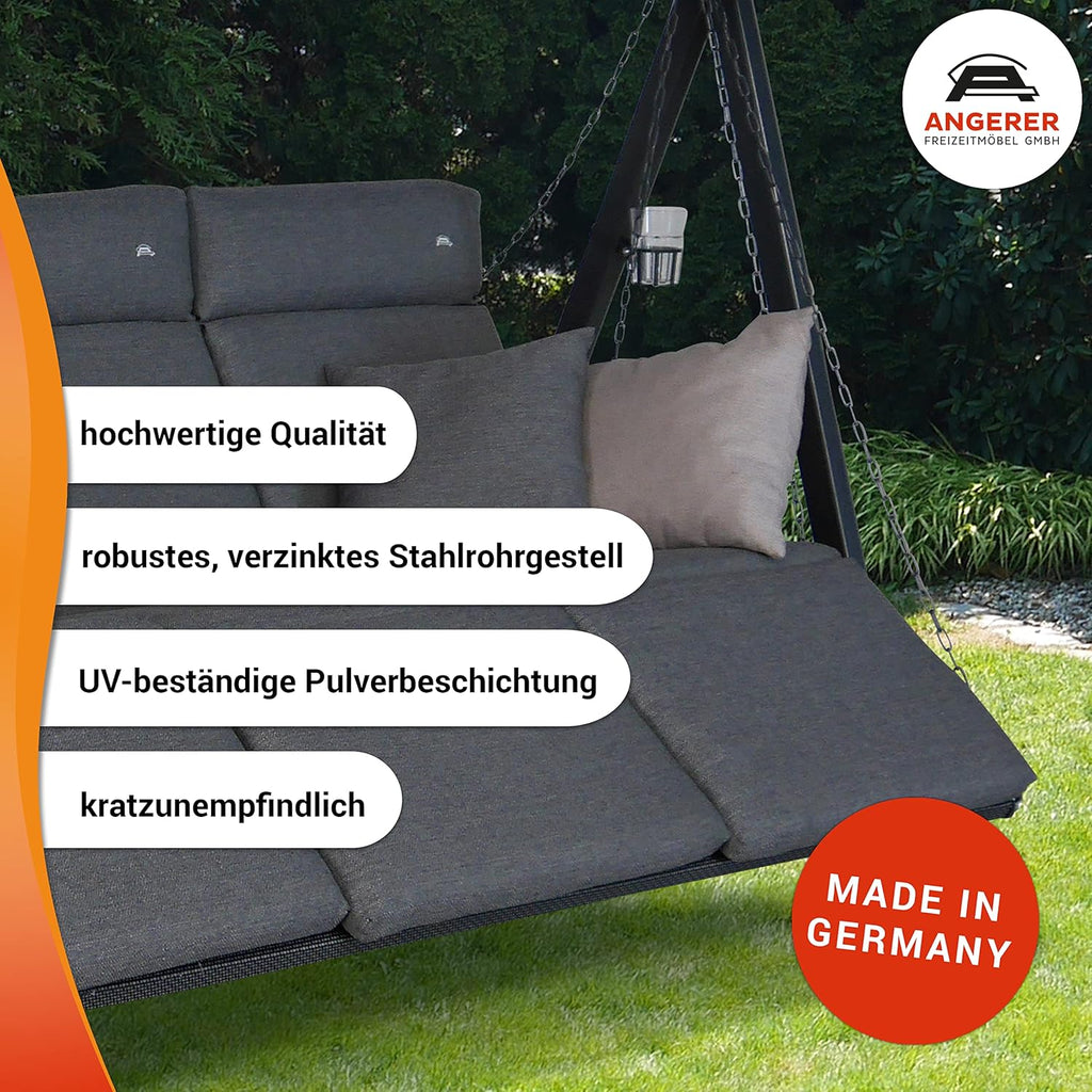 ANGERER Hollywoodschaukel Lounge Smart – Schaukel zum Sitzen, Liegen & Entspannen, inkl. Bett-Funktion, einfache Montage, Made in Germany, hochwertiger Stoff, Grau