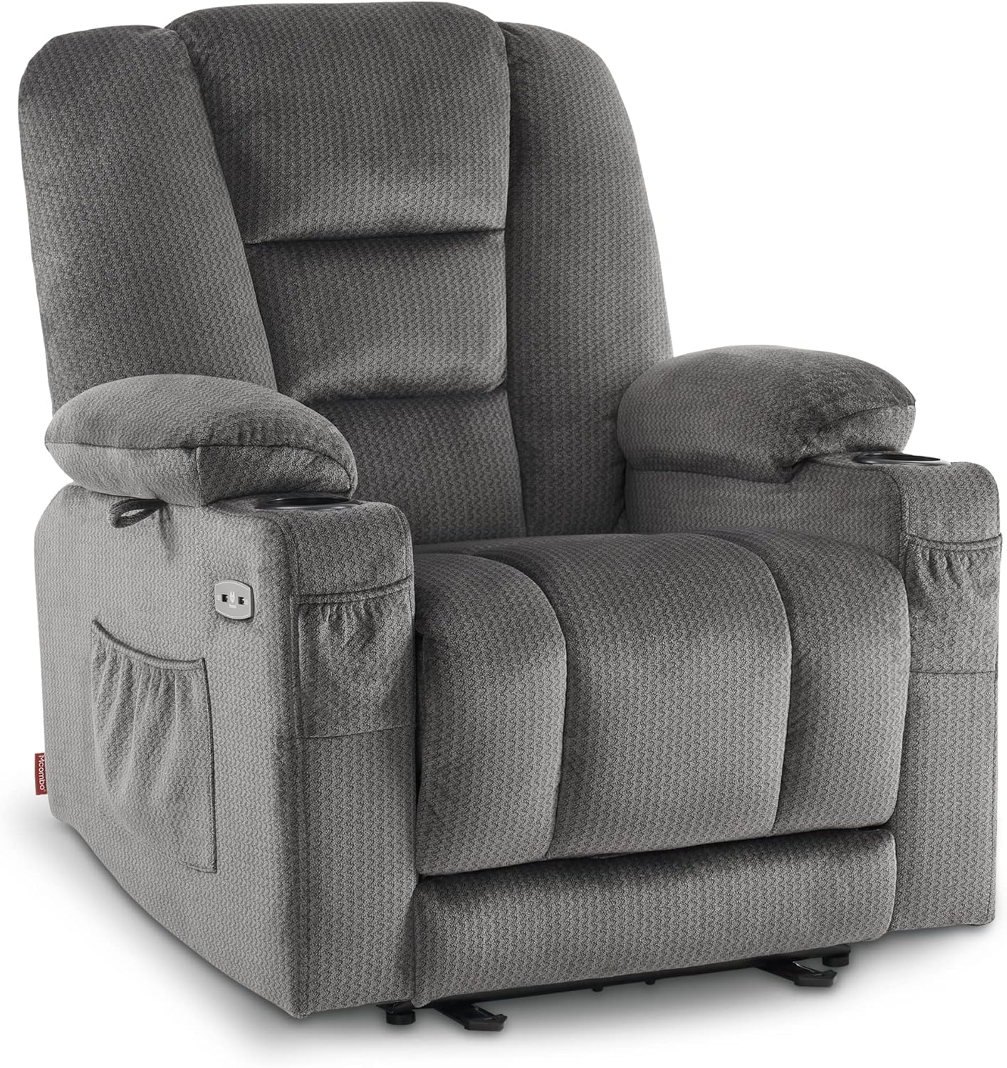 M MCombo Fernsehsessel elektrisch verstellbar 7008, Relaxsessel mit Liegefunktion, TV Sessel mit Massage & Wärmefunktion, USB & Getränkehalter, Wohnzimmer (Stoff, Grau)
