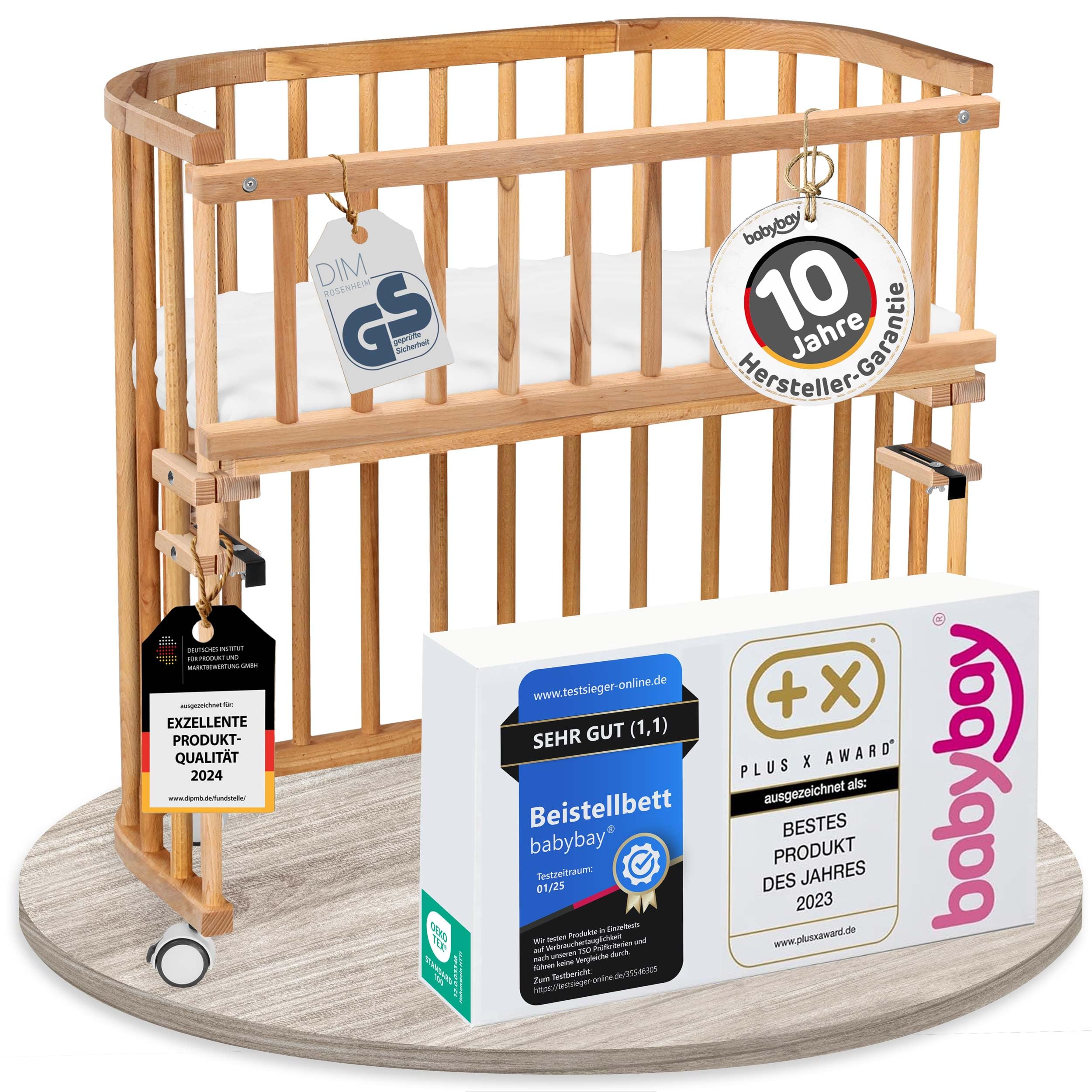 babybay Original Beistellbett aus massivem Buchenholz / kompakt & verwandelbar / Kinderbett Höhe stufenlos verstellbar & umweltfreundlich / mitwachsendes Babybett (weiß lackiert) / inkl. Matratze