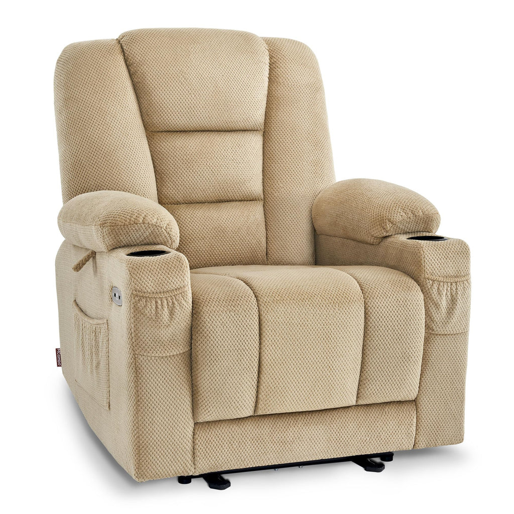 M MCombo Fernsehsessel elektrisch verstellbar 7008, Relaxsessel mit Liegefunktion, TV Sessel mit Massage & Wärmefunktion, USB & Getränkehalter, Wohnzimmer (Stoff, Grau)